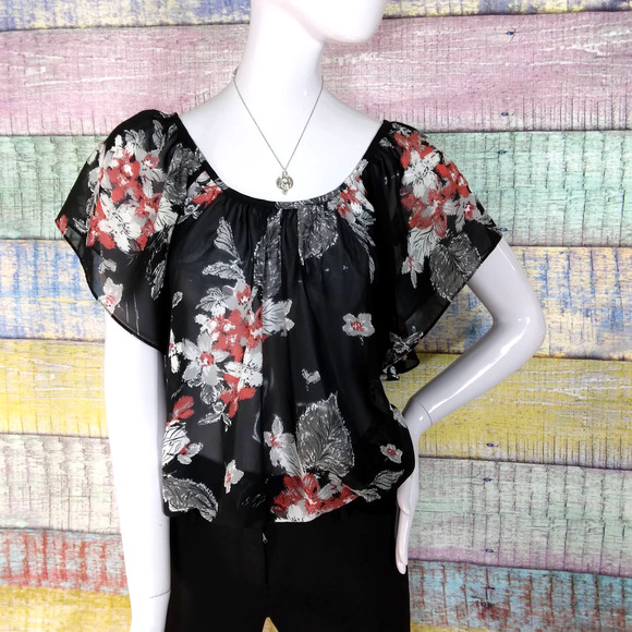 🍒 Full Tilt floral chiffon top size small - Picture 1 of 5